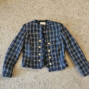 Calvin Klein Blue Tweed Jacket with Gold Buttons